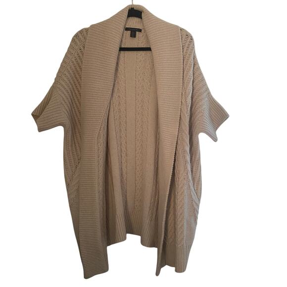 Chunky Knit Lambswool Cardigan Sweater Cream White Tahari Womens Size Medium - Picture 1 of 9